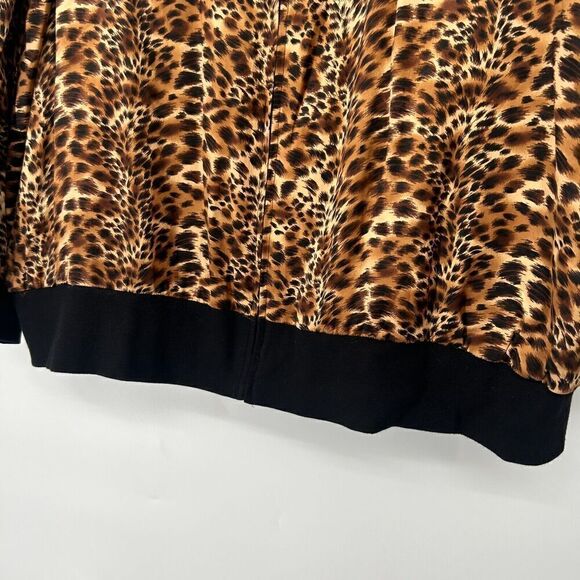 New York City Design Co Silk Satin Leopard Print Jacket Zip Up Brown Size 1X - Picture 5 of 9
